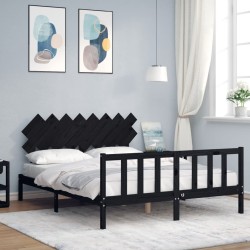 vidaXL Estructura de cama con cabecero madera maciza negro 160x200 cm