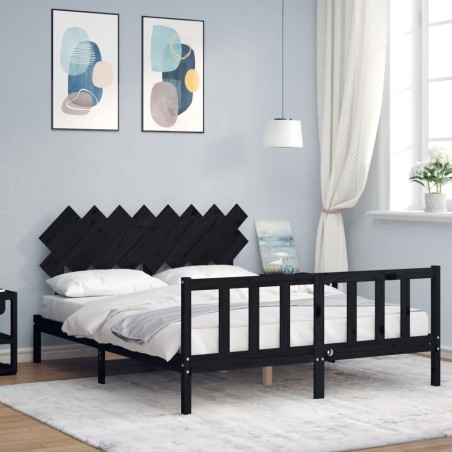 vidaXL Estructura de cama con cabecero madera maciza negro 160x200 cm