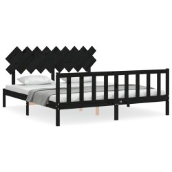 vidaXL Estructura de cama con cabecero madera maciza negro 160x200 cm