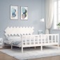 vidaXL Estructura cama de matrimonio con cabecero madera maciza blanco vidaXL Estructura cama de matrimonio con cabecero madera maciza blanco