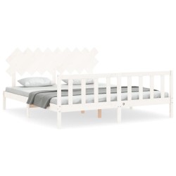 vidaXL Estructura cama de matrimonio con cabecero madera maciza blanco