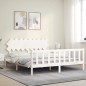 vidaXL Estructura cama de matrimonio con cabecero madera maciza blanco vidaXL Estructura cama de matrimonio con cabecero madera maciza blanco