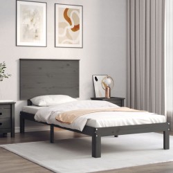 vidaXL Estructura de cama con cabecero madera maciza gris 90x200 cm