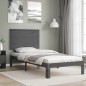 vidaXL Estructura de cama con cabecero madera maciza gris 90x200 cm