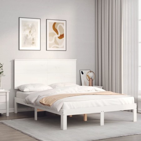 vidaXL Estructura de cama con cabecero madera maciza blanco 120x200 cm