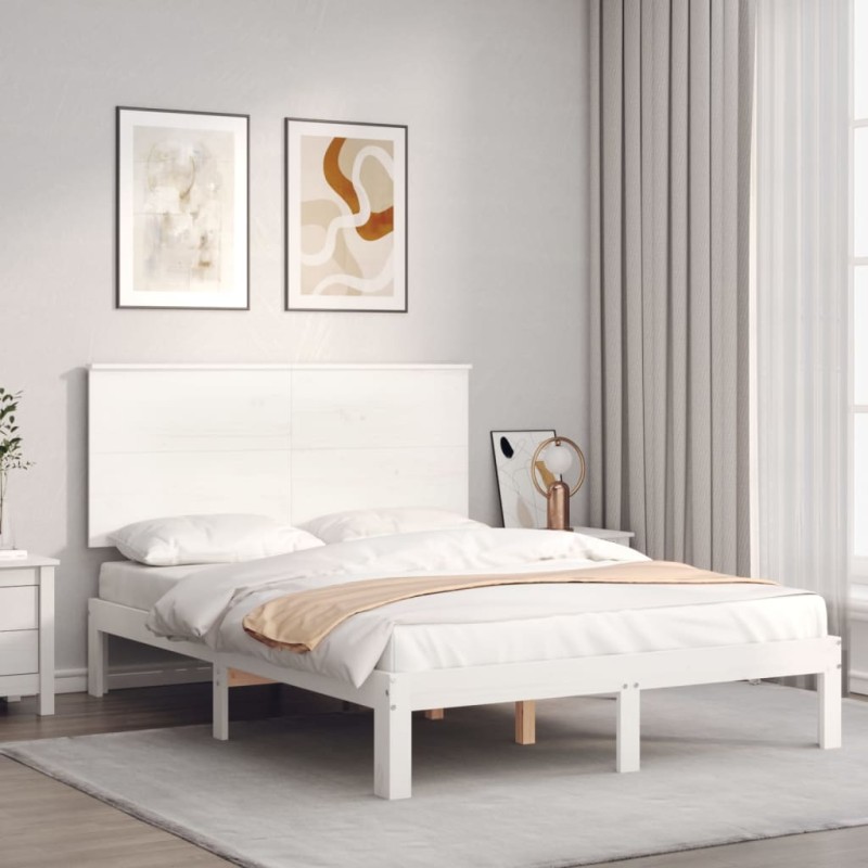 vidaXL Estructura de cama con cabecero madera maciza blanco 140x200 cm vidaXL Estructura de cama con cabecero madera maciza blanco 140x200 cm