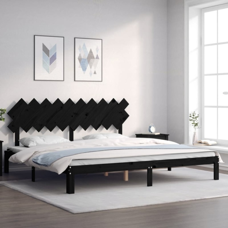vidaXL Estructura de cama con cabecero madera maciza negro 200x200 cm vidaXL Estructura de cama con cabecero madera maciza negro 200x200 cm