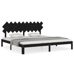vidaXL Estructura de cama con cabecero madera maciza negro 200x200 cm