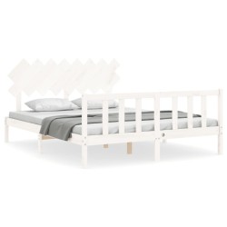 vidaXL Estructura de cama con cabecero madera maciza blanco 160x200 cm