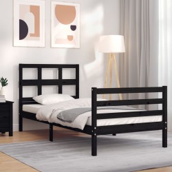 vidaXL Estructura de cama con cabecero madera maciza negro 100x200 cm