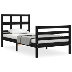 vidaXL Estructura de cama con cabecero madera maciza negro 100x200 cm
