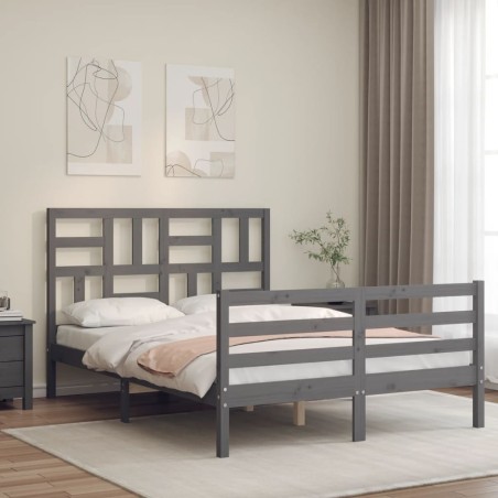 vidaXL Estructura de cama con cabecero madera maciza gris 140x190 cm