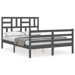 vidaXL Estructura de cama con cabecero madera maciza gris 140x190 cm