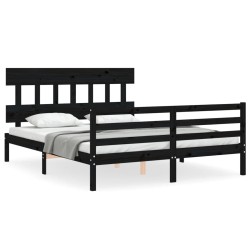 vidaXL Estructura de cama con cabecero madera maciza negro 160x200 cm