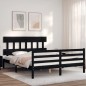 vidaXL Estructura de cama con cabecero madera maciza negro 160x200 cm
