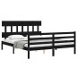 vidaXL Estructura de cama con cabecero madera maciza negro 160x200 cm