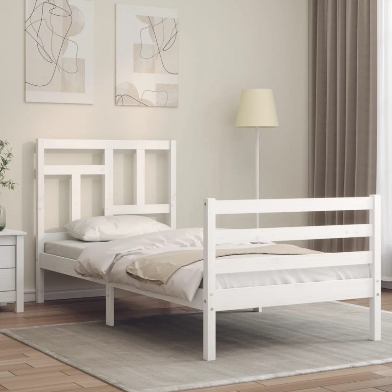 vidaXL Estructura de cama individual con cabecero madera maciza blanco vidaXL Estructura de cama individual con cabecero madera maciza blanco