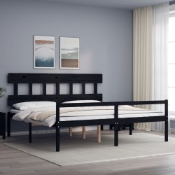 vidaXL Cama matrimonio personas mayores cabecero madera maciza negro