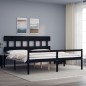 vidaXL Cama matrimonio personas mayores cabecero madera maciza negro