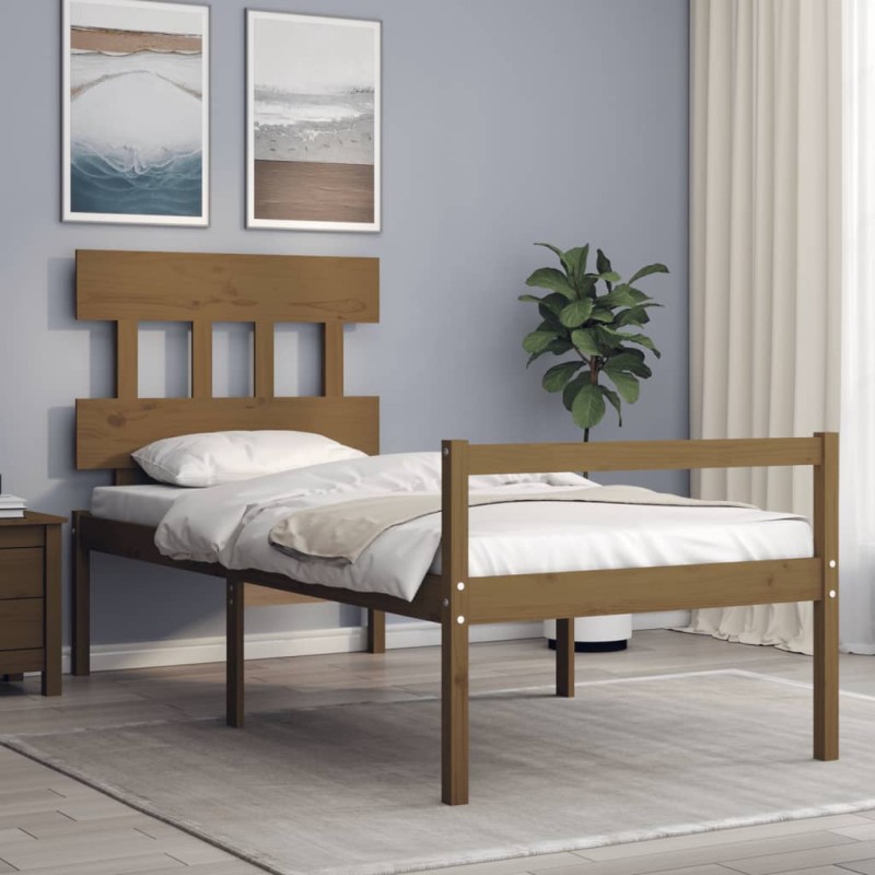 vidaXL Cama personas mayores cabecero madera marrón miel 100x200 cm