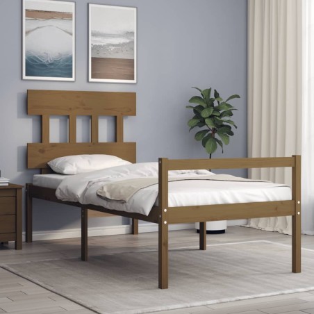 vidaXL Cama personas mayores cabecero madera marrón miel 100x200 cm