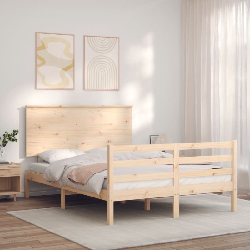 vidaXL Estructura de cama con cabecero madera maciza 140x190 cm vidaXL Estructura de cama con cabecero madera maciza 140x190 cm