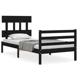 vidaXL Estructura de cama con cabecero madera maciza negro 90x200 cm