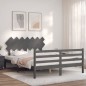 vidaXL Estructura de cama con cabecero madera maciza gris 140x200 cm