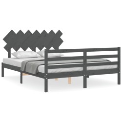 vidaXL Estructura de cama con cabecero madera maciza gris 140x200 cm