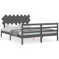 vidaXL Estructura de cama con cabecero madera maciza gris 140x200 cm