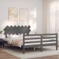 vidaXL Estructura de cama con cabecero madera maciza gris 140x200 cm
