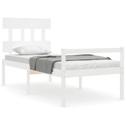 vidaXL Cama personas mayores cabecero madera maciza blanco 90x200 cm