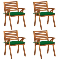 vidaXL Sillas de jardín con cojines 4 unidades madera maciza de acacia