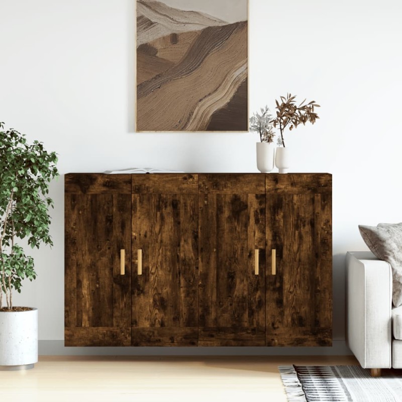 vidaXL Armarios de pared 2 uds madera de ingeniería roble ahumado vidaXL Armarios de pared 2 uds madera de ingeniería roble ahumado