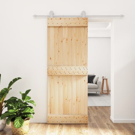 vidaXL Puerta corredera con herrajes madera maciza de pino 80x210 cm