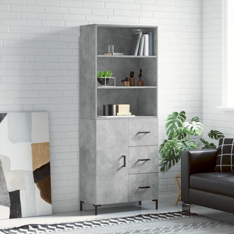vidaXL Aparador alto madera contrachapada gris hormigón 69,5x34x180 cm vidaXL Aparador alto madera contrachapada gris hormigón 69,5x34x180 cm