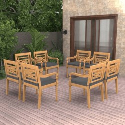 vidaXL Sillas Batavia con cojines 8 unidades madera maciza de teca