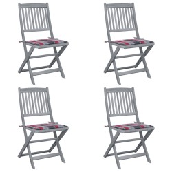 vidaXL Sillas de jardín plegables 4 uds madera maciza acacia y cojines