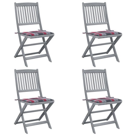 vidaXL Sillas de jardín plegables 4 uds madera maciza acacia y cojines