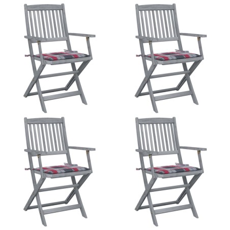 vidaXL Sillas de jardín plegables 4 uds madera maciza acacia y cojines