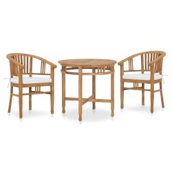vidaXL Set de comedor de jardín 3 pzas y cojines madera maciza de teca