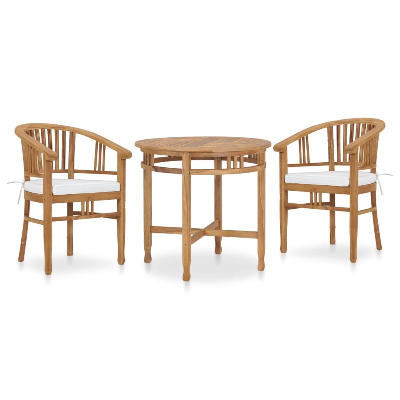 vidaXL Set de comedor de jardín 3 pzas y cojines madera maciza de teca