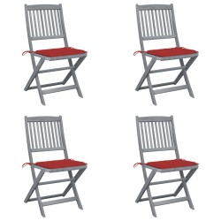 vidaXL Sillas de jardín plegables 4 uds cojines madera maciza acacia