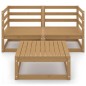 vidaXL Muebles de jardín 3 pzas y cojines marrón miel madera pino vidaXL Muebles de jardín 3 pzas y cojines marrón miel madera pino