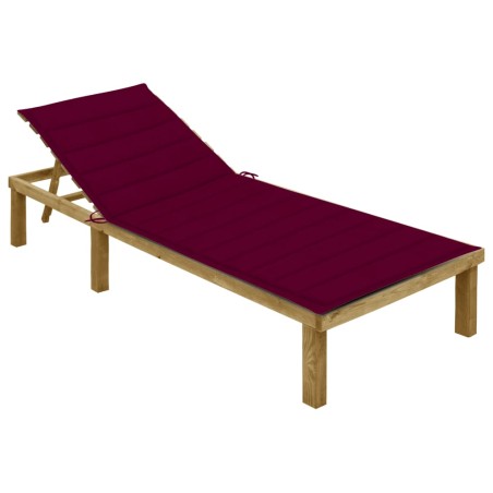 vidaXL Tumbona con cojín rojo tinto madera de pino impregnada