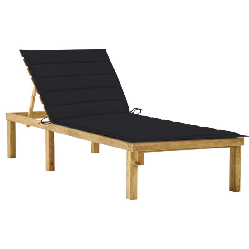 vidaXL Tumbona con cojín negro madera de pino impregnada vidaXL Tumbona con cojín negro madera de pino impregnada