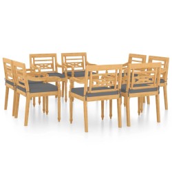 vidaXL Sillas Batavia con cojines 8 unidades madera maciza de teca
