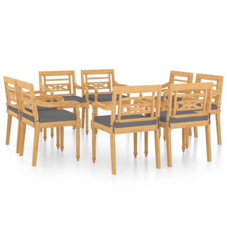 vidaXL Sillas Batavia con cojines 8 unidades madera maciza de teca