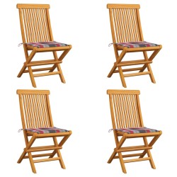 vidaXL Sillas de jardín 4 uds madera de teca y cojines a cuadros rojos
