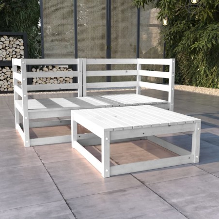 vidaXL Set de salón de jardín de 3 piezas blanco madera maciza pino